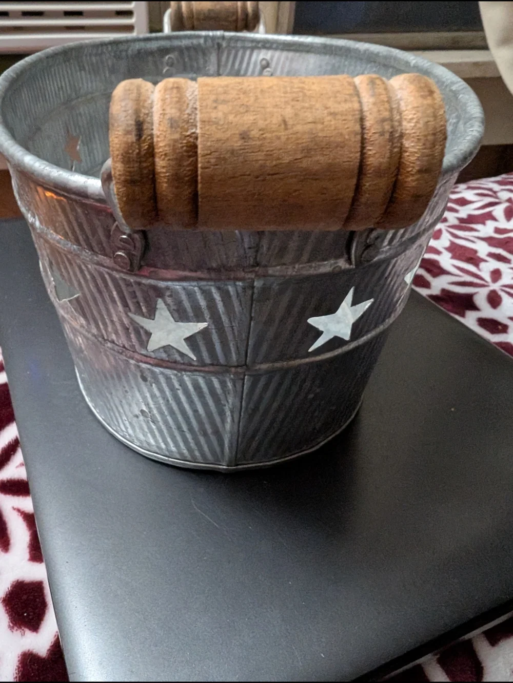 India Handcrafted Galvanized Star-Accent Metal Tub Basket